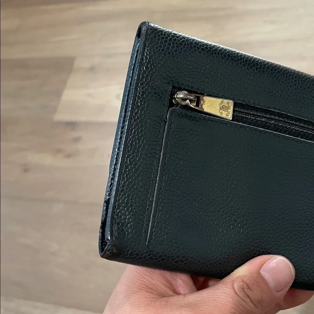 CHANEL Caviar Black Trifold Wallet